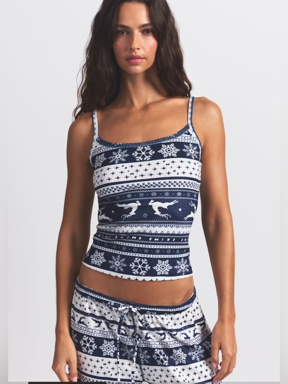 NWT Skims Women’s Logo Plush Cotton Pointelle‎ Cami Top Navy Size XL